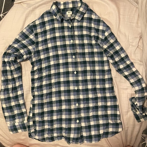 🔴 Uniqlo Womens Flannel Shirt Green, Blue and White - Picture 3 of 6